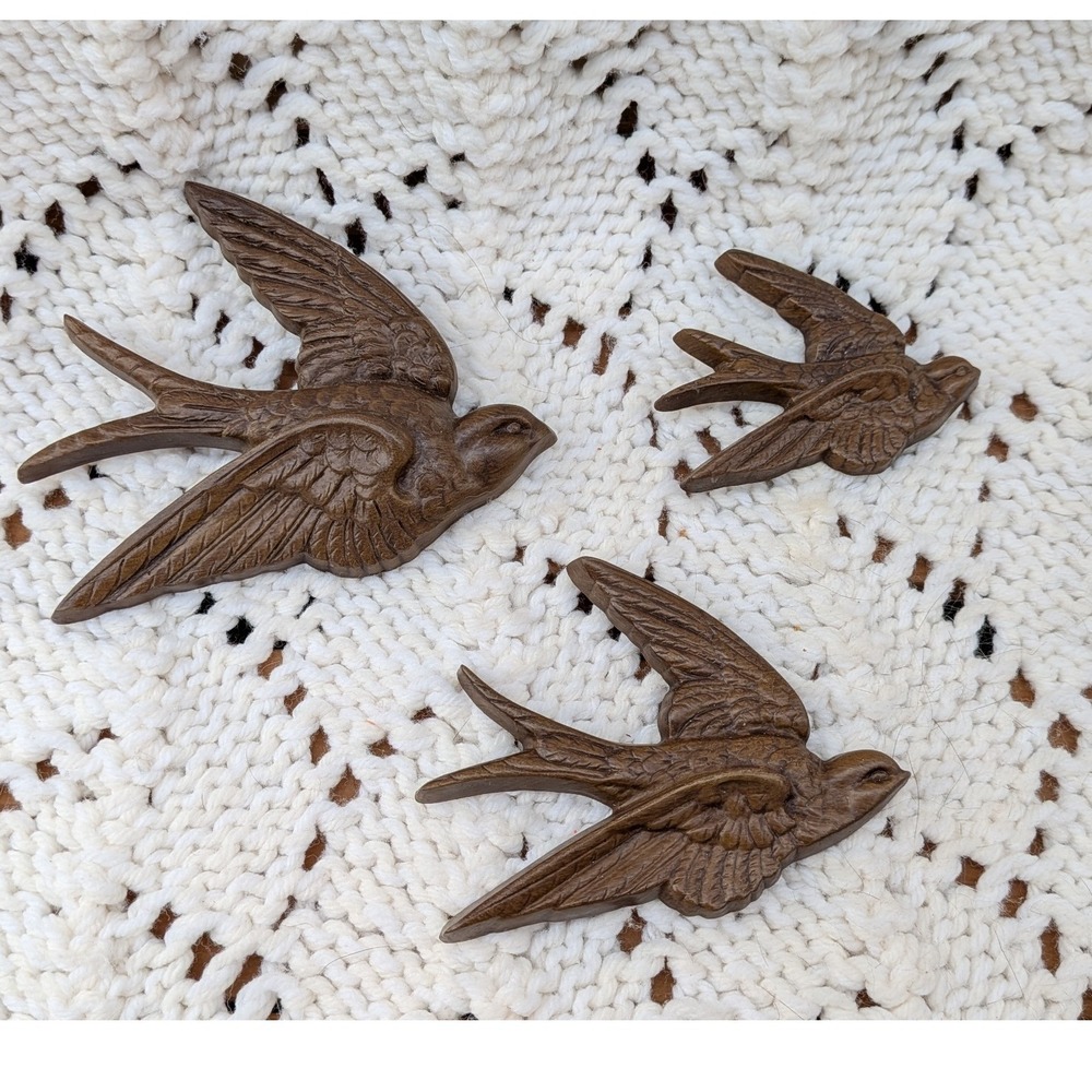 Vintage 1983 Burwood Products Swallow Birds Wall Hanging Set 3 MCM Faux Wood